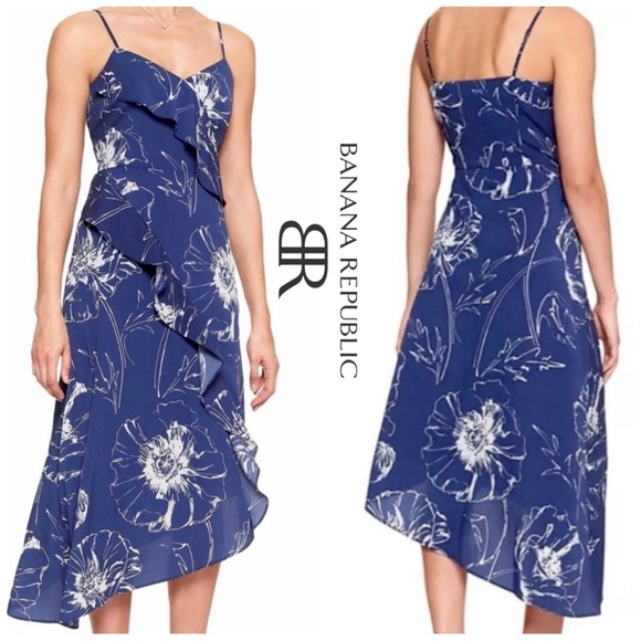 Banana Republic Dresses & Skirts - 🌎2/$66~Banana Republic Asymmetric Hem Tiered Floral Ruffled Midi Dress~4P